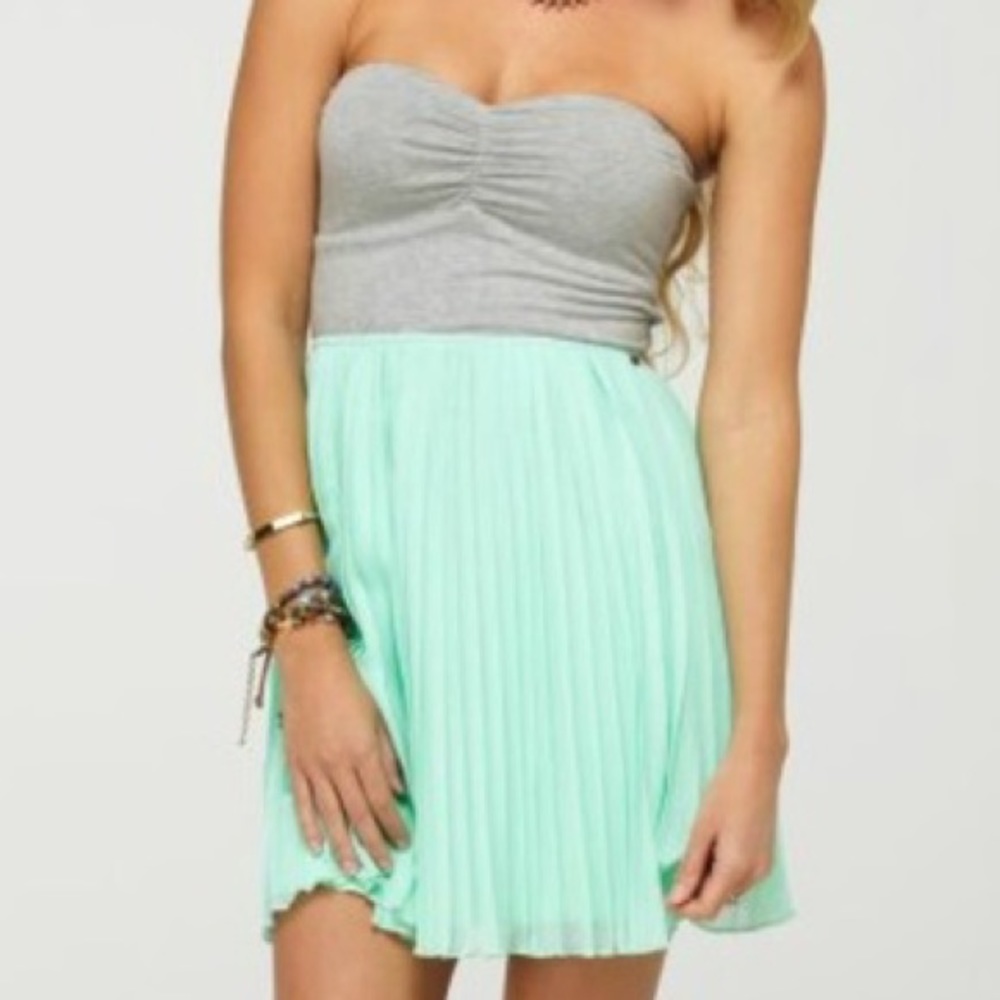 ROXY One Day Soon Strapless Grey and Mint Dress